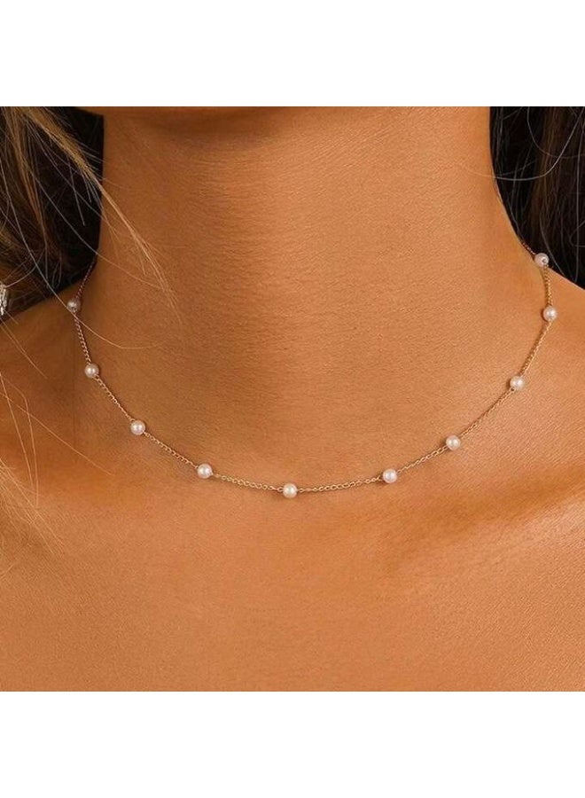 قلادة رقيقة من اللؤلؤ، سلسلة ذهبية، مجوهرات أنيقة متعددة الطبقات، تصميم بسيط